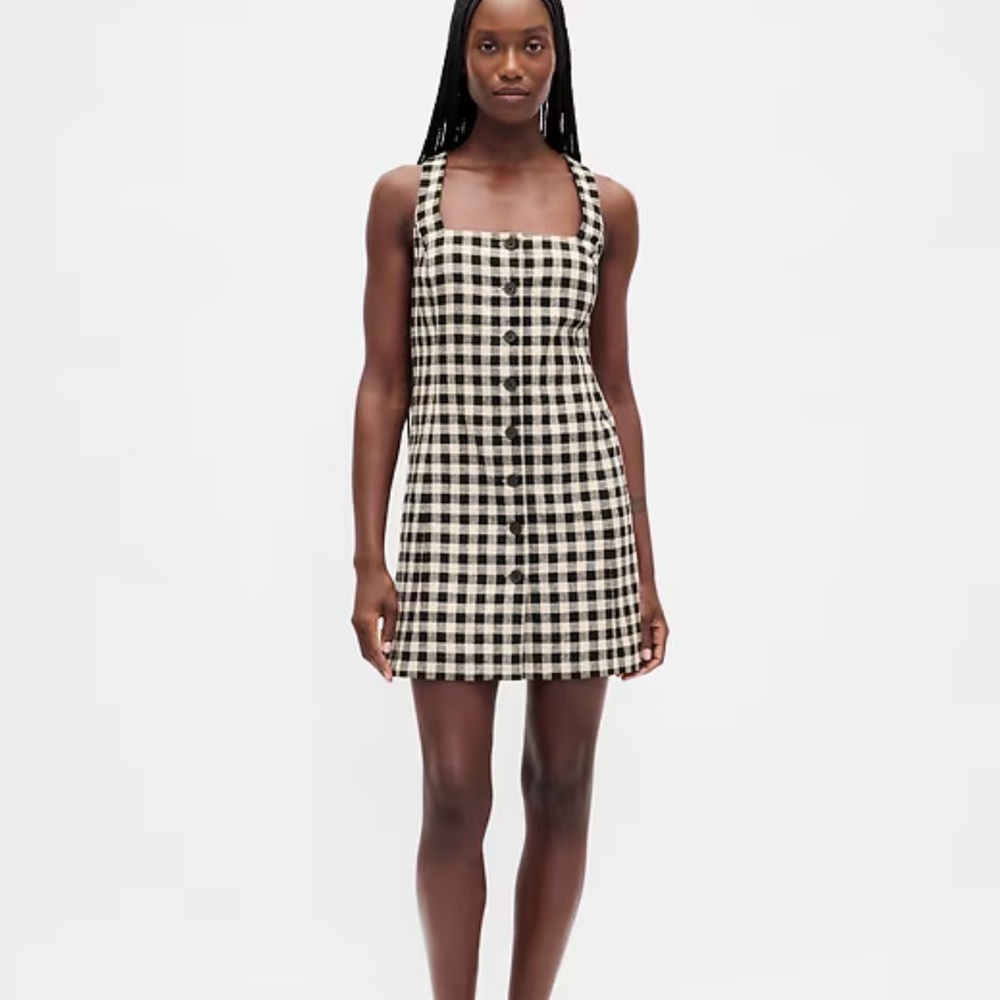 BRAND NEW! Gingham Linen- Blend Mini Dress